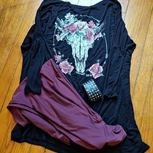 Boho Jane scoopneck floral cow skull tunic